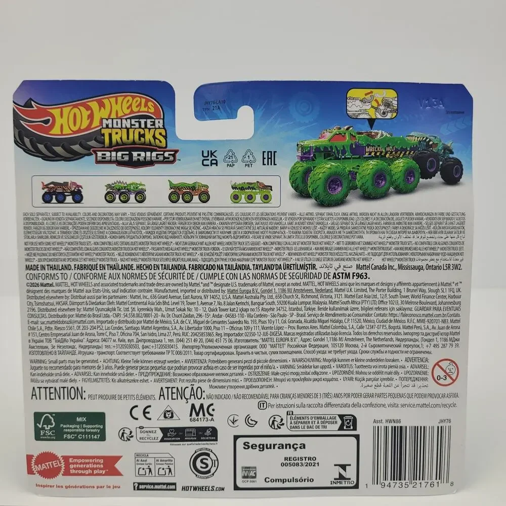 2026 Hot Wheels Monster Trucks Big Rigs Wreckin Wolf Green Purple 1:64 Diecast